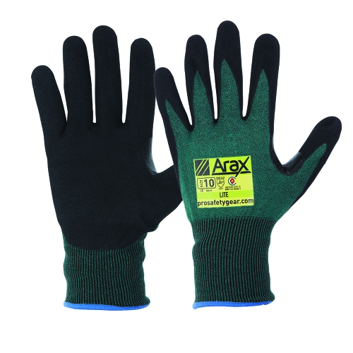 PRO SAFETY GLOVES NITRILE SAND DIP PALM CUT 3 GREEN SIZE 10